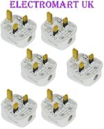 6 X UK 13A AMP 3 PIN MAINS ELECTRICAL PLUG WHITE 240V REWIREABLE BS 1363