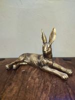 Bronze Resin Hare Ornament Gift Sculpture Home Decor 25cm long 