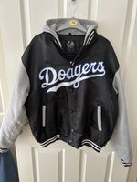 LA Dodgers hooded Varsity Jacket Black/Grey Majestic Athletic Size Medium