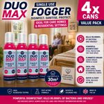 DUO MAX 4 Pack Antibacterial Disinfectant Fogger Sanitiser Kills 99.9999%