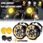 Pair Motorcycle LED Headlight Amber DRL Auxiliary Spot Lights Driving Fog Lamp