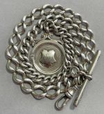 Antique Sterling Silver Albert Pocket Watch Chain - Graduated Chain & Fob  49g e