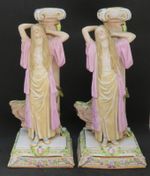 Continental porcelain vintage Victorian antique pair of figural candlesticks