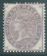 GB Queen Victoria mint 1d Inland Revenue postal fiscal stamp