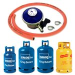 GAS BOTTLE PRESSURE REGULATOR 1m ORANGE FLEXIBLE HOSE 21mm CLIP ON BUTANE 30mbar