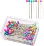 200 Pearl Head Pins Dressmaking Craft Sewing Hemming Tailors Pins Coloured 38mm.
