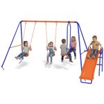 Outsunny 4 in 1 Metal Kids Swing Set w/ Double Swings, Glider, Slide, Ladder