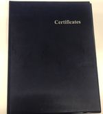 A4 CERTIFICATE PVC FOLDER IN BLUE LEATHER LOOK PVC WITH SILVER BLOCKED