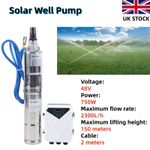 Solar Bore Pump Deep Well Water Pump Submersible Stainless Steel 150m Head 750W