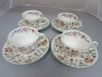 4x Minton Haddon Hall Green Edge Cups and Saucers - Excellent Condition