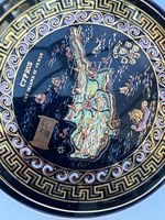 Vintage Dagounis Greek Porcelain Trinket Box 24K Gold Cyprus Map Venus Black