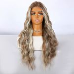 Wavy Long Curly Camel Gold Dark light brown blonde LaceFront 32” inch 13x 4 150%