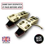 2 x Gold Headshells w/ Moving Magnet Cartridges Diamond Stylus & Technics Logo