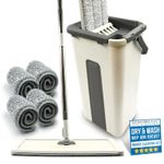 Flat Mop Bucket Set Head 4x Replacement Pads Microfibre Floor Kitchen Cleaning