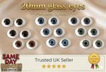 SOLID GLASS EYES OVAL FLAT BACK 20mm for Reborns,Ooaks and other crafts
