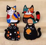 Enamel pin/ lapel badge set of 4. Multicolour cats, character theme