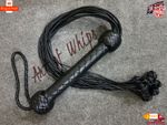 Premium Cat-O-Nine Tails Cowhide Leather Flogger With Sturdy 9 Knots Black Whip