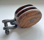 VINTAGE WOODEN DOUBLE BLOCK, MARITIME BOAT PULLEY