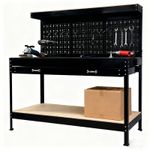 SwitZer Heavy Duty Metal Workbench Garage Table Pegboard Shelf Drawer Workshop