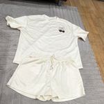 Women's 2-Piece Cotton Knit Set Crew Neck Short Sleeve + Drawstring Shorts L