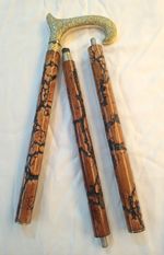 Handmade Wooden Walking Stick Curved Golden Handle Foldable 36in Cane