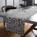Table Runner Metallic Silver Sparkle Geometric Design Crushed Velvet 