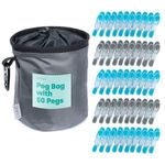 LIVIVO Waterproof Peg Bag with 50 Heavy Duty Clothes Pegs Grey w/ Carabiner Clip
