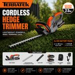 Terratek Cordless Hedge Trimmer 20V 2 Batteries Charger Bush Cutter Tree Pruner