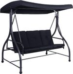 3-Seater Garden Swing Chair Outdoor Hammock Bench w/ Adjustable Canopy Black UK