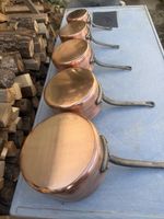 Set Of 5 Vintage French Copper Tin Lined Saucepans 6.8kg