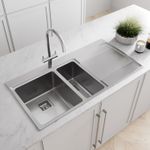 Sinkoro 1.5 Bowl Kitchen Sink Square Inset Stainless Steel Right Hand Drainer