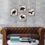 4 Pieces Wooden Creature Outline Plaques Distressed Finish for Living Room