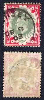 KEVII SG257 1/- Dull green and carmine  DLR used Cat 20 pounds