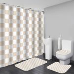 4PCS Checkered Shower Curtain Set - Fun Gingham Bathroom Decor Soft Fabric