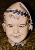Dutch Delft Tobacco Jar/Box  Dutch Boy In Nightcap, 7x6 Inches, Wave Pattern Hat
