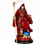 Santa Muerte Suprema Holy Grim Reaper Red Resin Statue 12" Made In Mexico