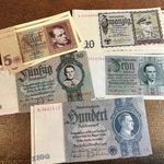 1945 Germany 5 3rd Reich set of Reichsmark banknotes. Hitler, Goebbels, Goering.