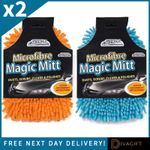 2 x MICROFIBRE MAGIC MITT GLOVE CAR WASH CLEANING DUSTS SCRUBS POLISHES ABSORBS