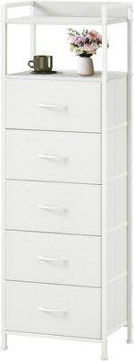 Somdot Tall Chest of Drawers 28D x 40.2W x 124H cm (5 Drawers), White Leather 