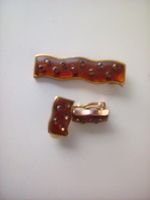 2" Pendant 3/4" Clip Earrings Amber with Sparkly Jewels AA