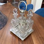 Vintage E&J EPNS Silver Plated 4 Piece Cut Glass Cruet Condiment Set  Spoon