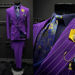 Purple Pinstripe Men's Suits Double Breasted 2 Pieces Formal Wedding Groom Wear