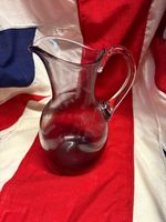 Vintage Hand Blown Amethyst Purple Glass Water Jug Clear Applied Handle 24cm