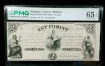 1852 Hungary Finance Ministry 2 Forint Remainder Banknote PMG 65 GEM UNC EPQ 02b