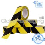 STRONG VINYL PVC HAZARD WARNING TAPE YELLOW / BLACK STRIPE 50mm x 33M ALL QTY'S