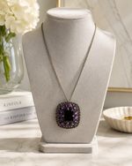 Vintage Thai Amethyst Smoky Quartz Pendant Large Statement Necklace