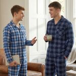 Mens Brushed Cotton Pyjama Set Check Nightwear Button Down PJs M-XXL Warm