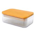 Samba Butter Dish Storage Box With Wood Lid 500ml Clear Ribbed Design Container