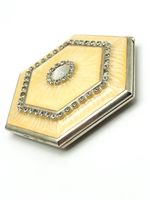 Vintage Hexagonal Enamel Rhinestone Compact Mirror Silver Tone Art Deco Style