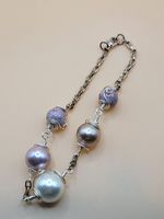Vintage Wire Chain Bracelet Faux Pearls Purple White Rose 